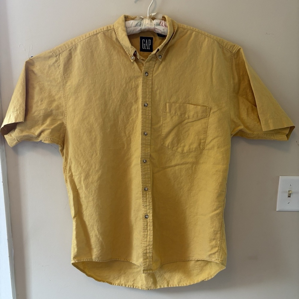 Mustard/Yellow Gap Button Down Shirt Mens L Linen/Cotton Blend